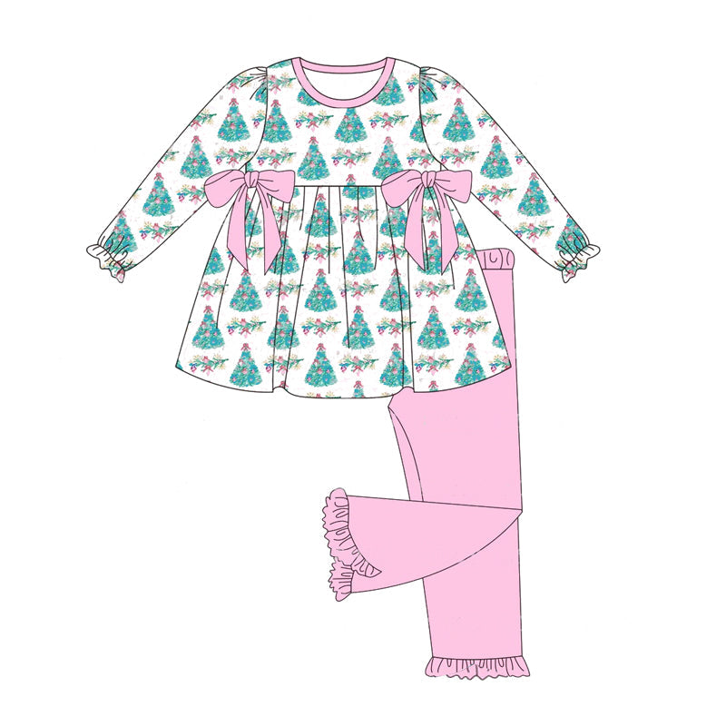 Christmas tree tunic pink ruffle pants girls clothing set
