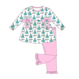 Christmas tree tunic pink ruffle pants girls clothing set