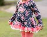 Floral ruffle tunic pink leggings kids girls clothing set