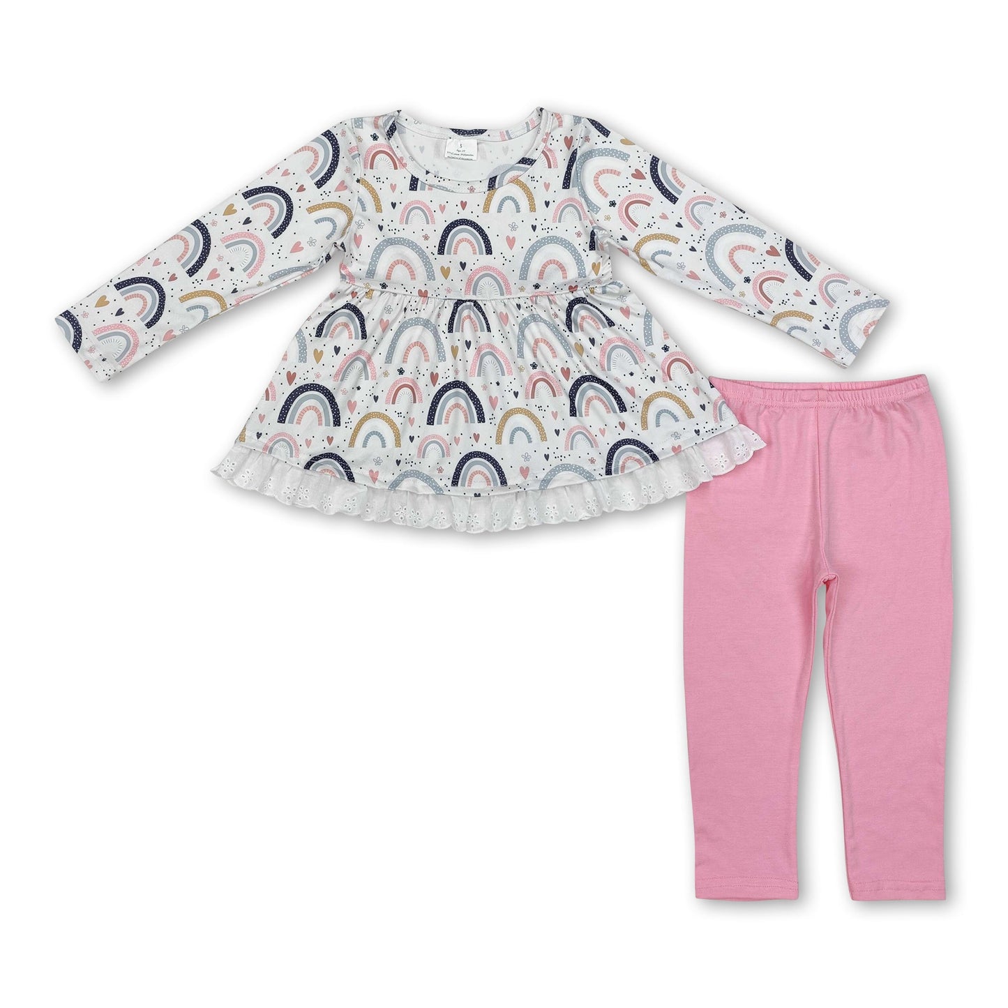 Rainbow heart tunic pink leggings girls clothing set