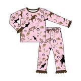 Pink ruffle long sleeves horse rodeo western girls pajamas