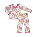 Pink ruffle rainbow floral kids girls pajamas