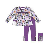 Purple floral cows pockets tunic leggings girls clothes