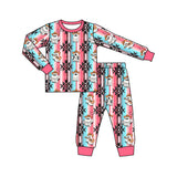 Pink ghost aztec baby girls western Halloween pajamas