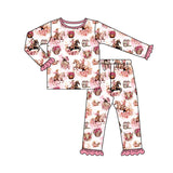 Pink ruffle horse floral rodeo girls western pajamas