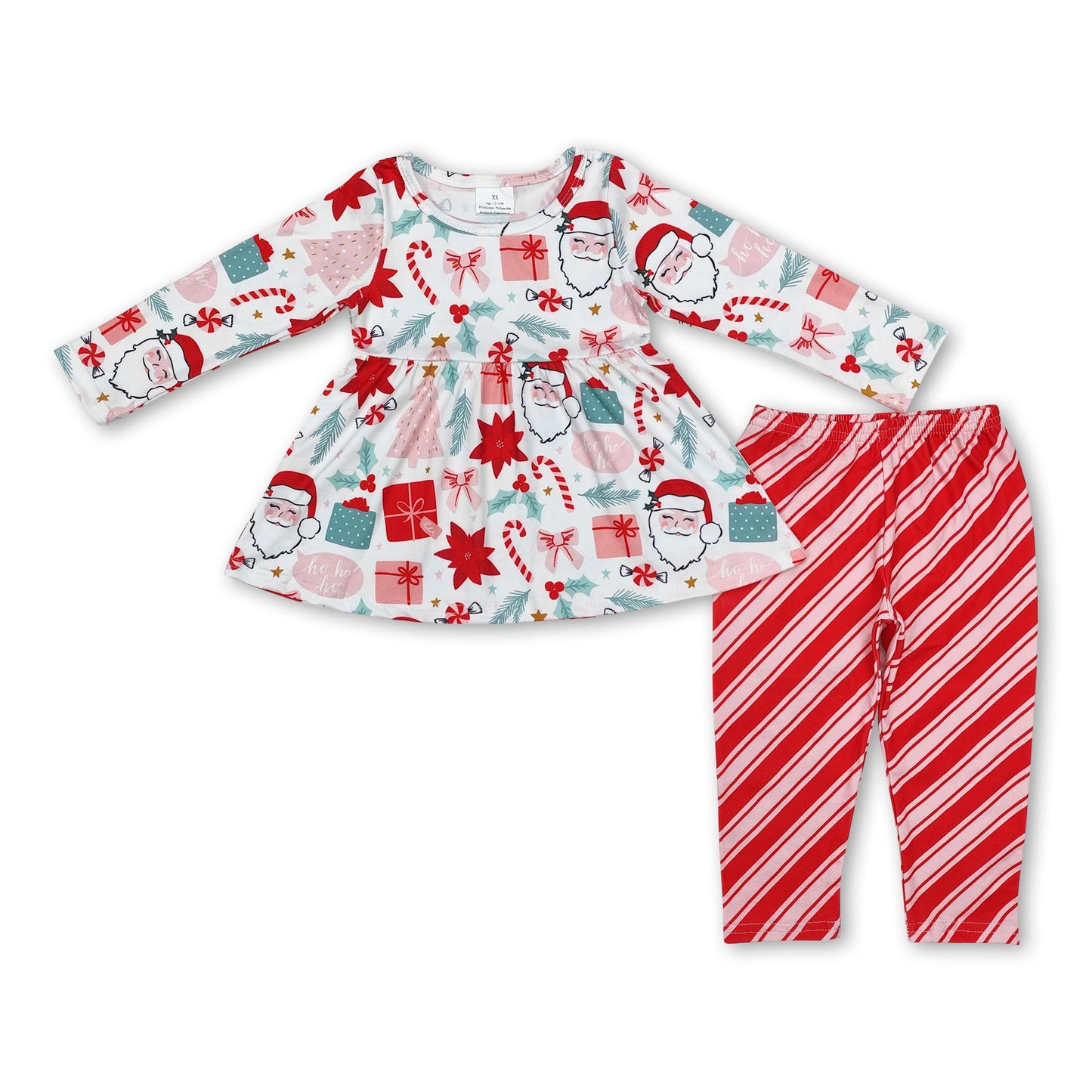 Santa candy cane Christmas tree tunic stripe leggings girls clothes