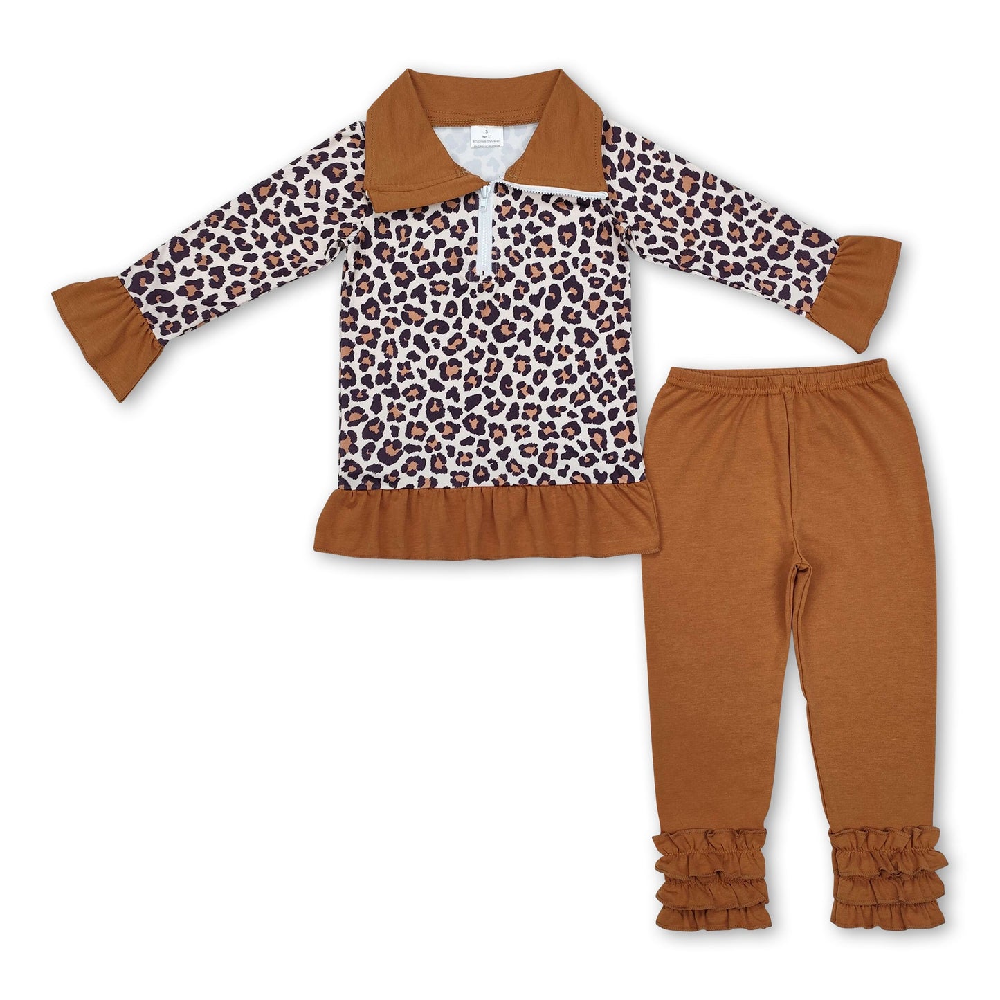 Leopard ruffle pullover leggings girls clothing set