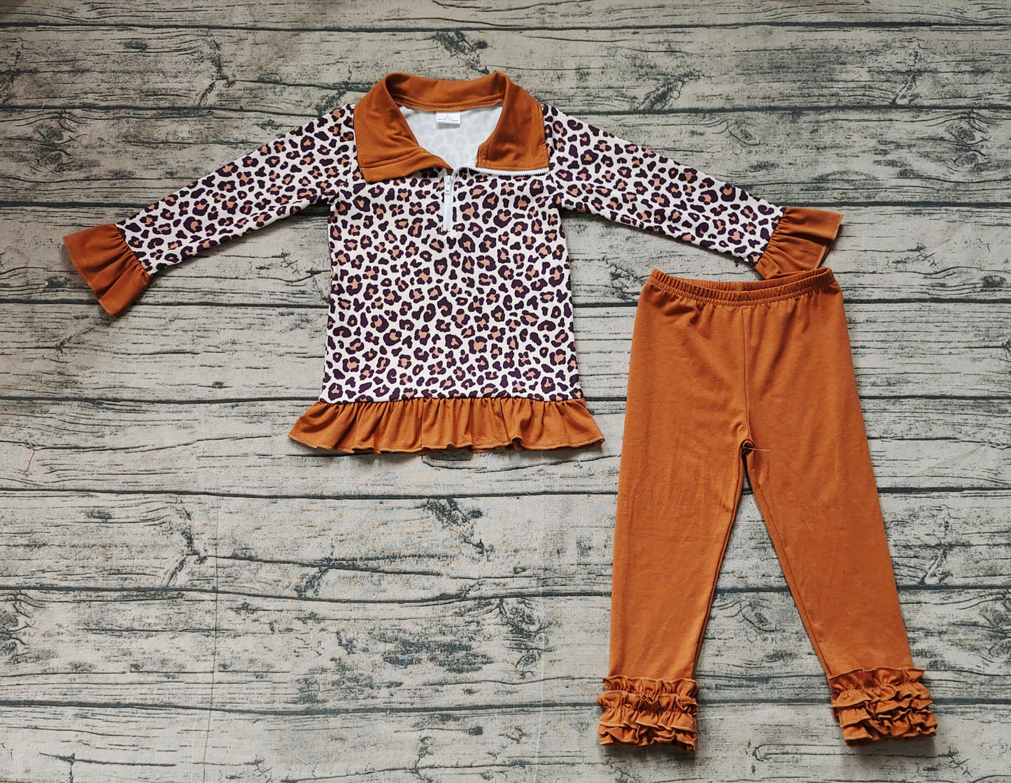 Leopard ruffle pullover leggings girls clothing set