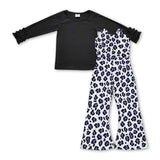 Black cotton top purple leopard overalls girls clothes