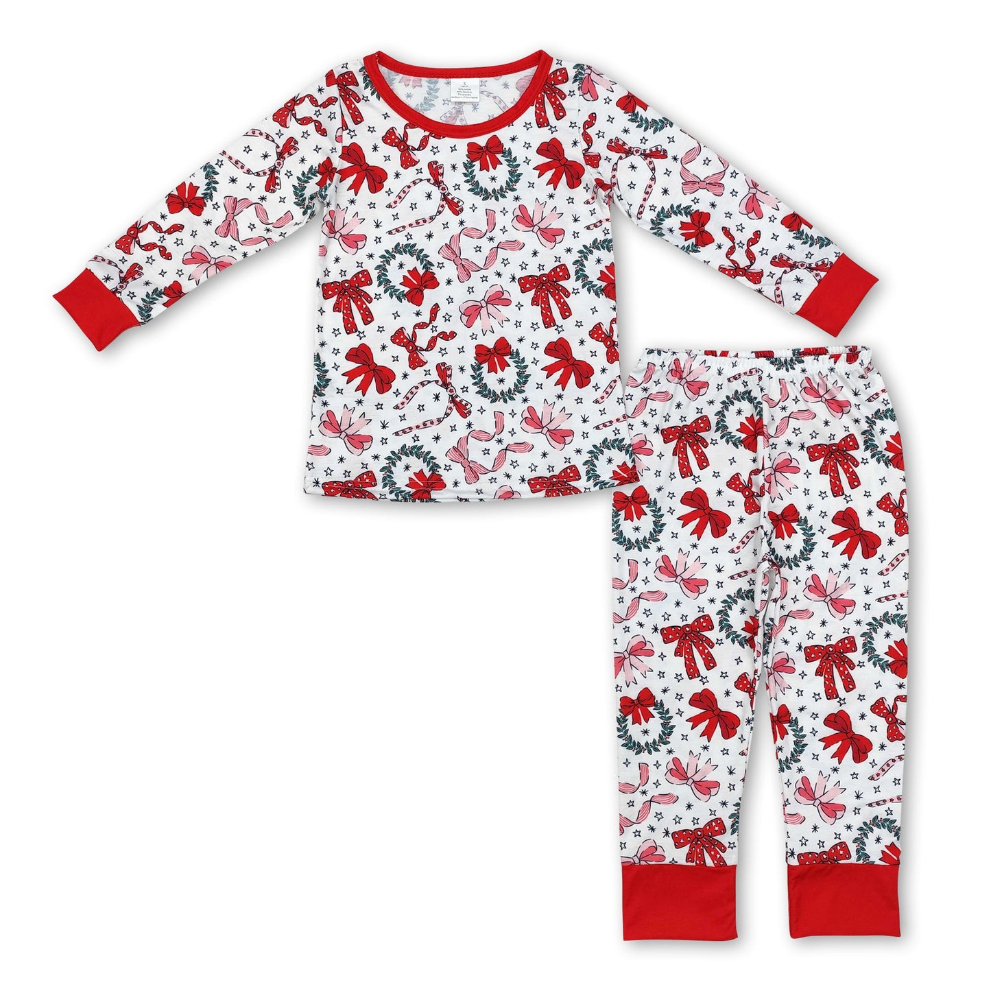 Long sleeves bows baby girls Christmas bamboo pajamas