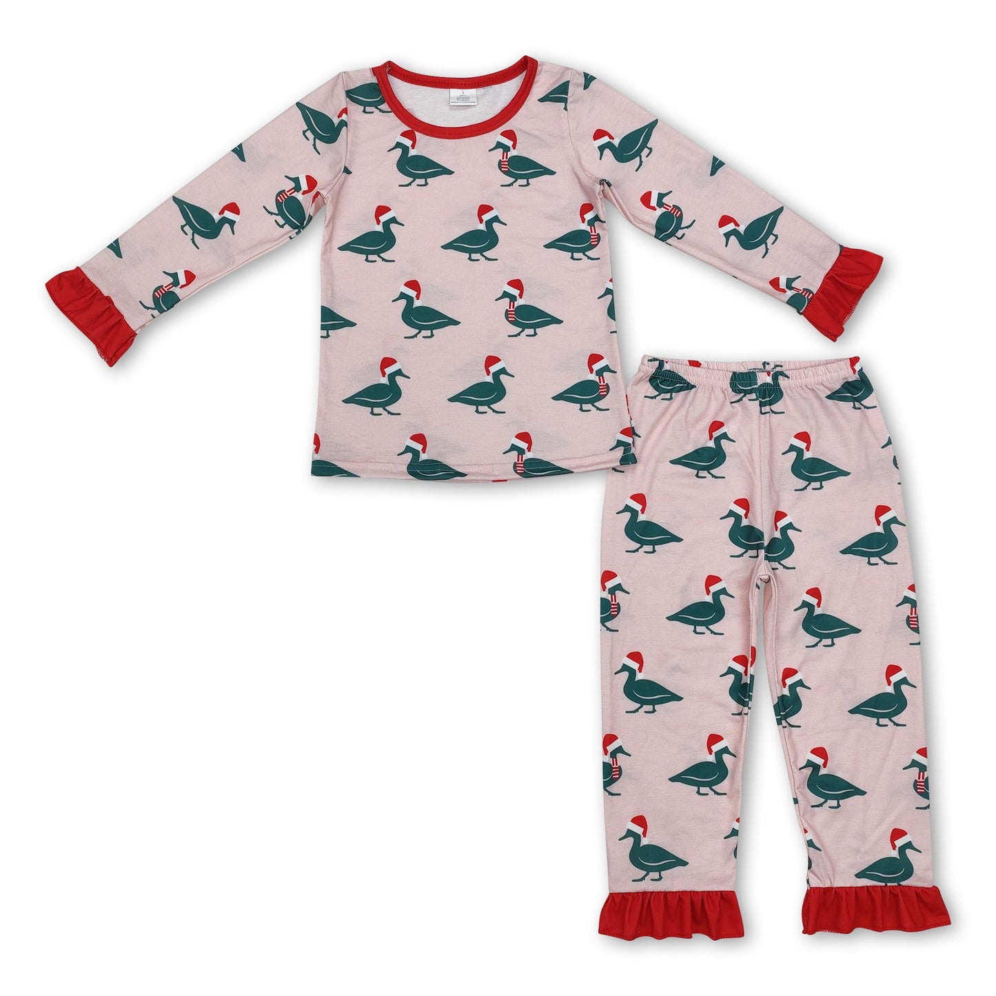 Pink long sleeves Christmas hat duck baby girls pajamas