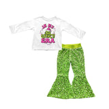 Green face era top sequin pants girls Christmas outfits