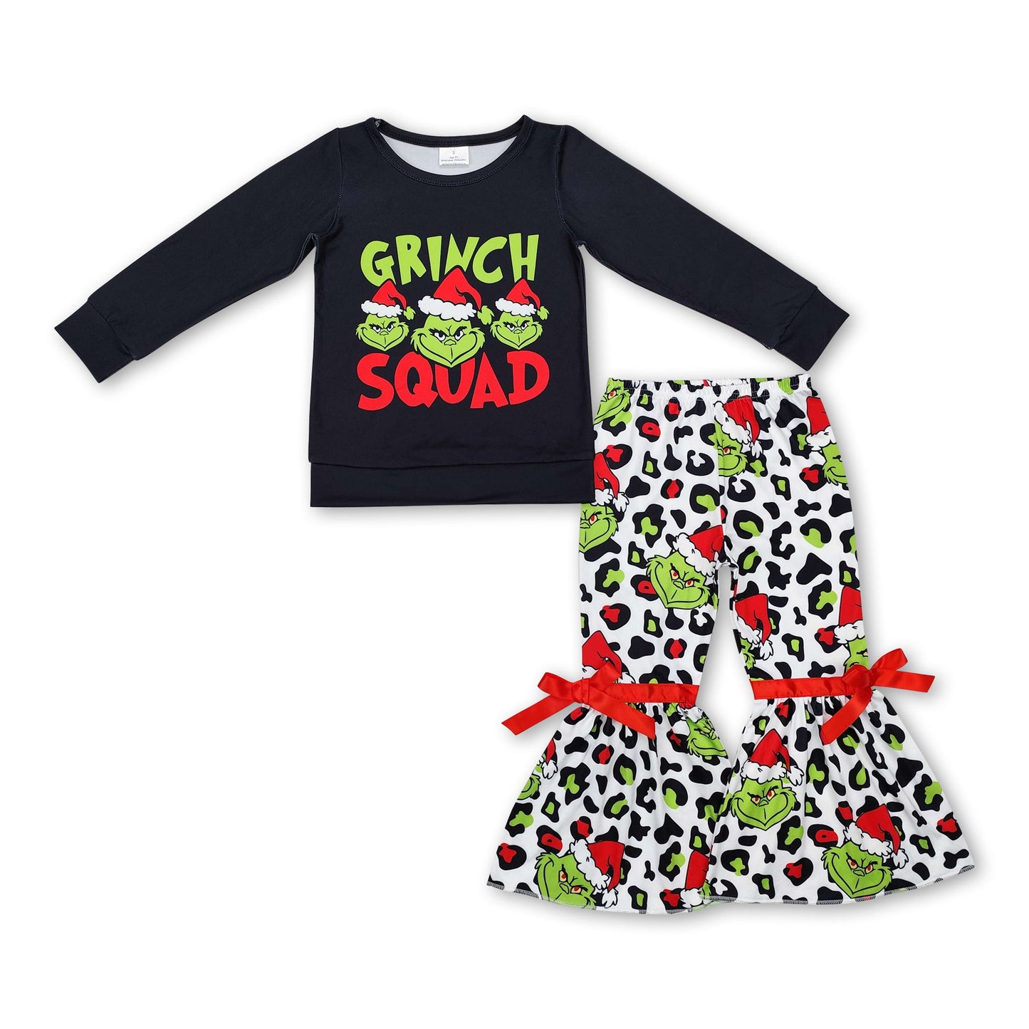 Green face top leopard pants girls Christmas clothing