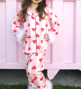 Pink stripe heart fur girls valentine's button down pajamas