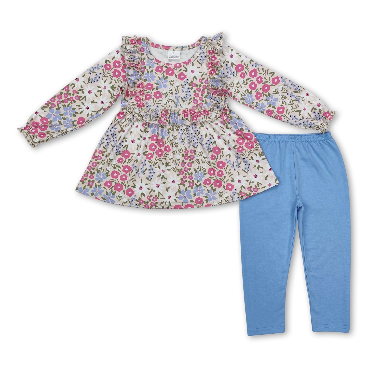 Long sleeves ruffle floral tunic leggings girls clothing set