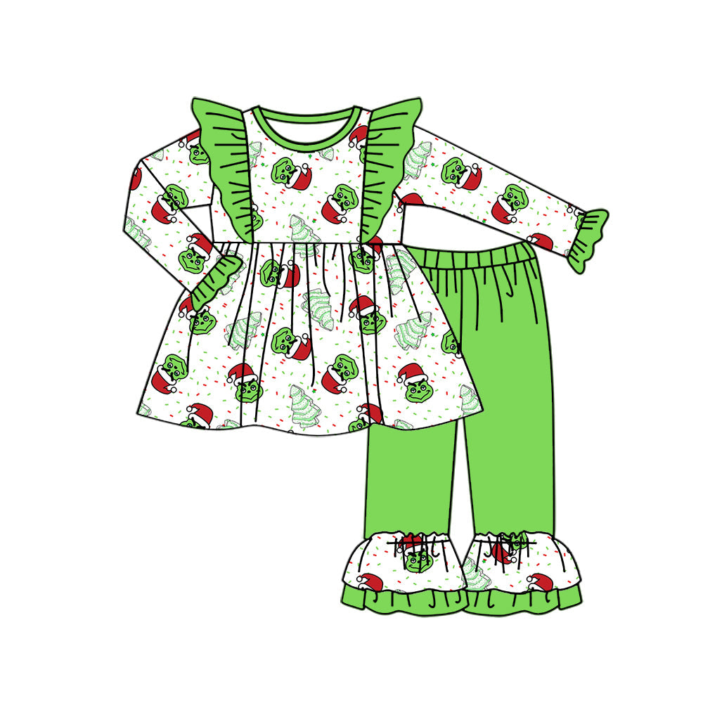 Green face Christmas tree cakes kids girls clothing
