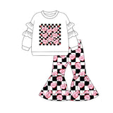 Plaid heart ruffle top bell bottom pants girls valentine's outfits