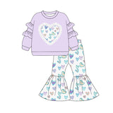 Lavender heart ruffle top bell bottom pants girls valentine's outfits