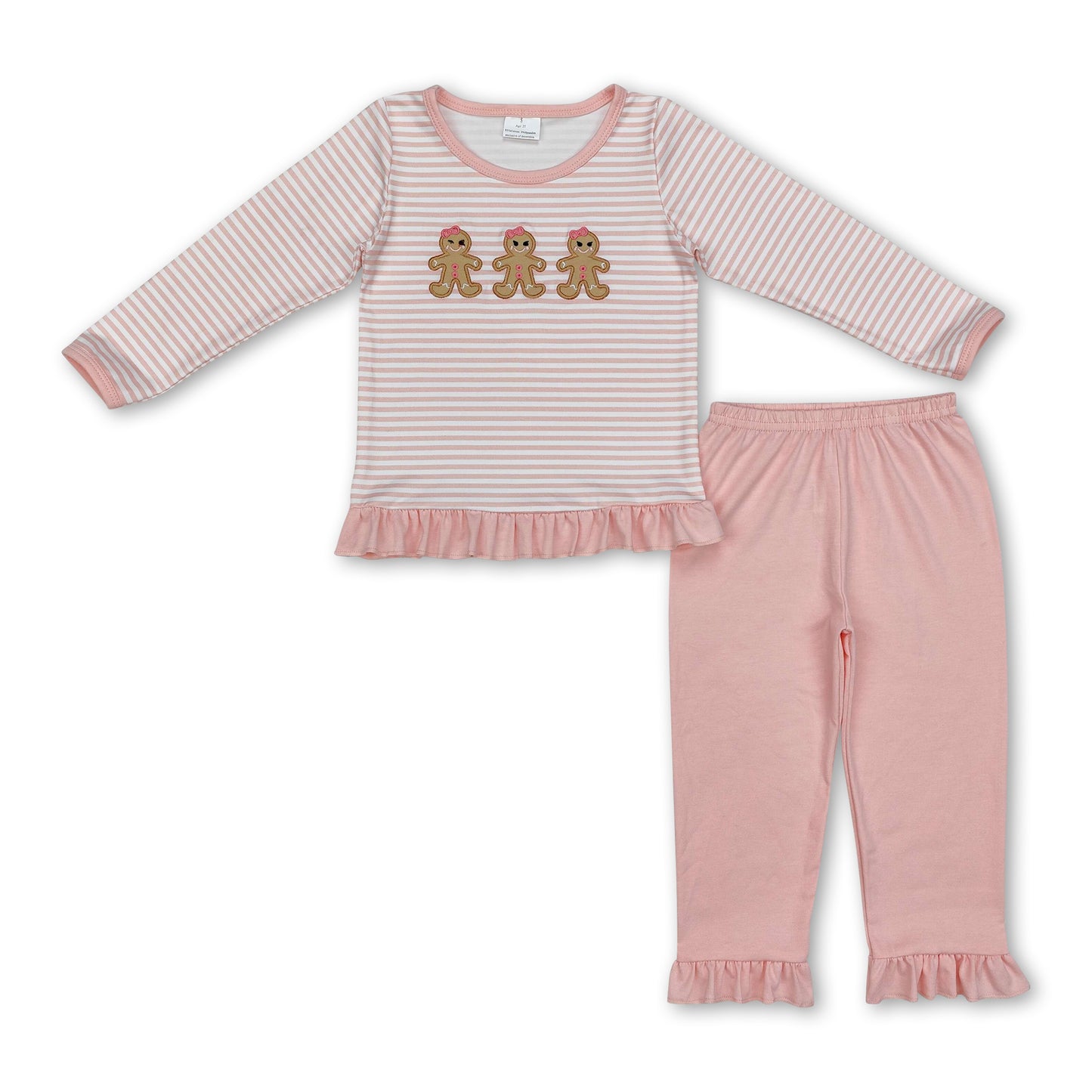 Pink stripe gingerbread top ruffle pants girls Christmas clothes