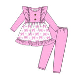 Pink bow heart ruffle tunic leggings girls valentine's set