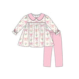 Pink bow floral tunic leggings girls clothing set