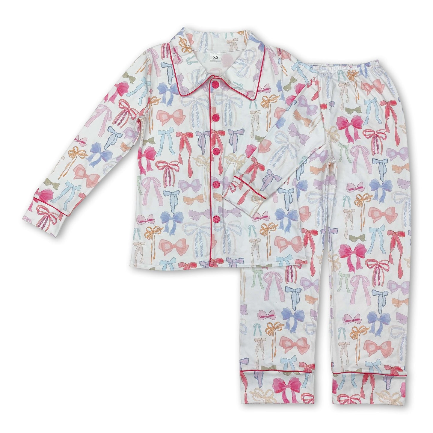 Colorful bow adult women button down pajamas