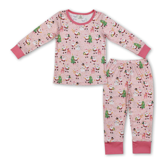 Pink santa Christmas tree baby girls pajamas