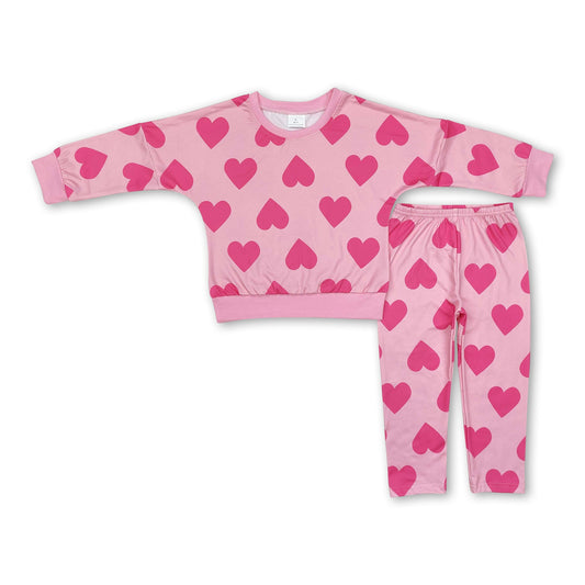 Pink heart top leggings kids girls valentine's clothes