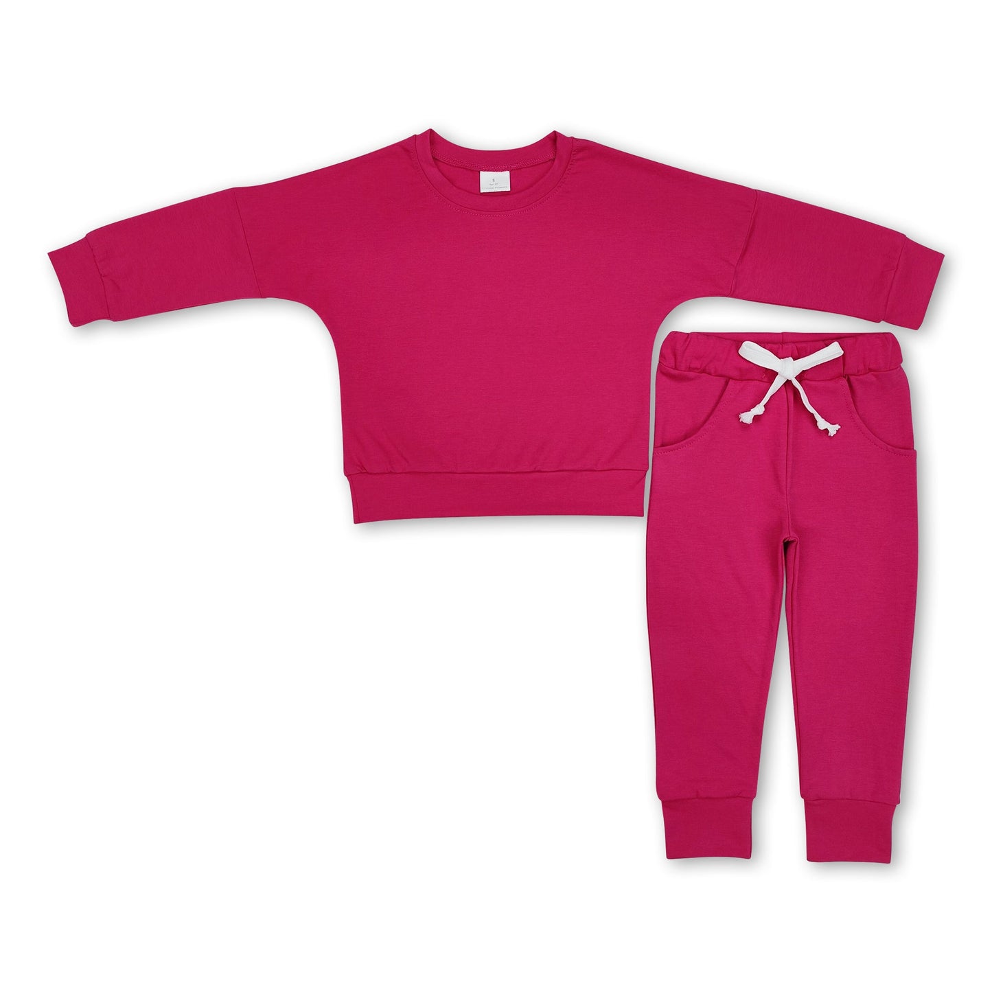 Long sleeves dark pink cotton top pockets pants girls clothes