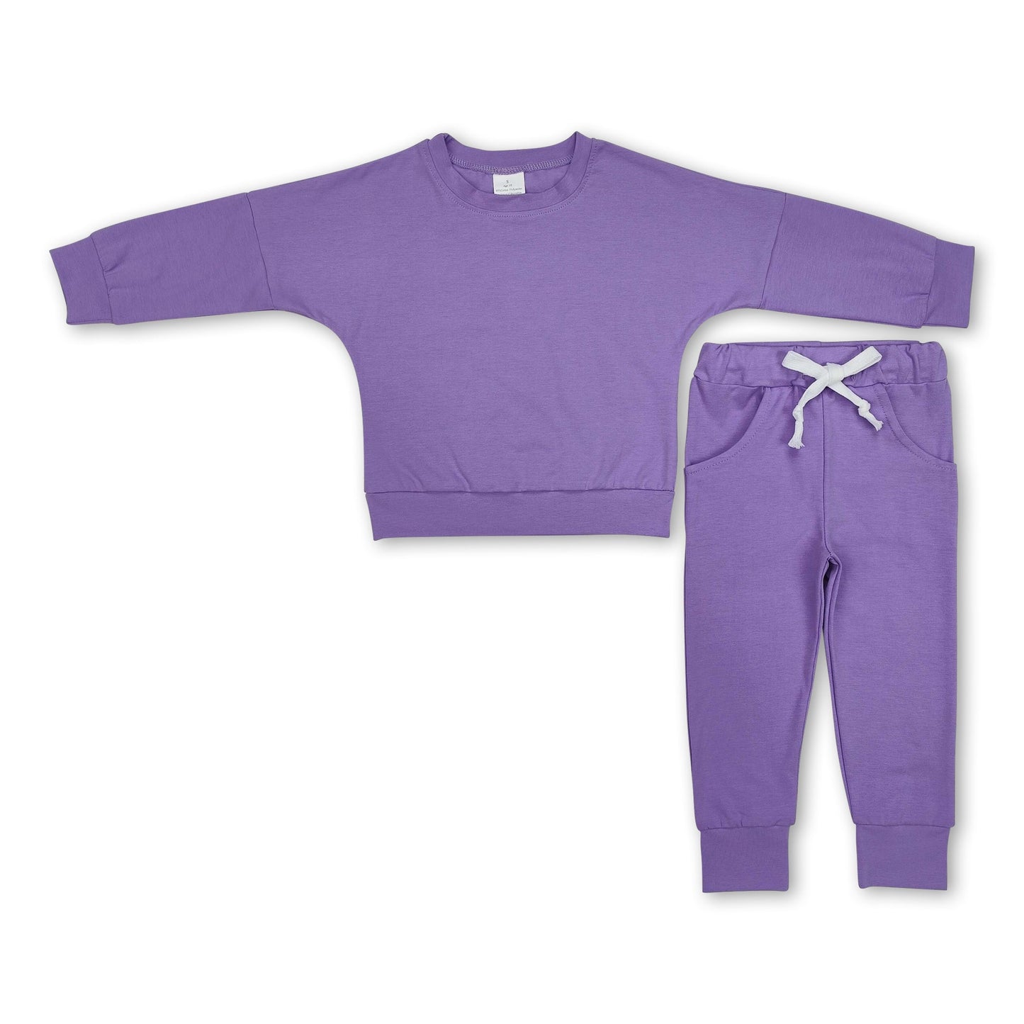 Long sleeves lavender cotton top pockets pants girls clothes