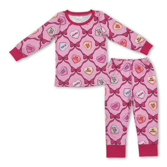 Long sleeves heart bow kids girls valentine's pajamas