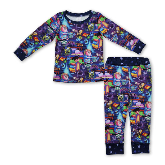 Purple long sleeves monster kids girls pajamas