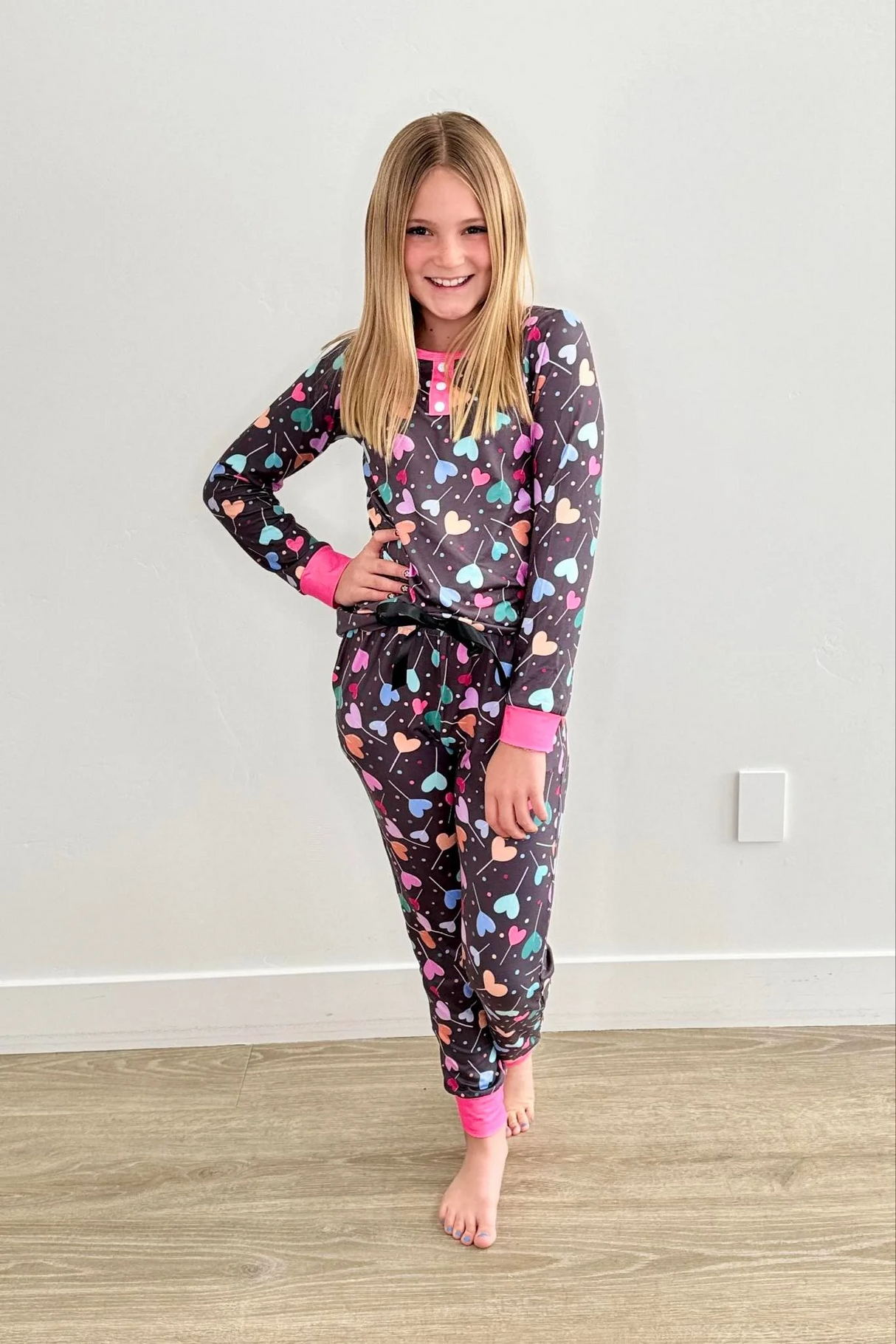 Long sleeves heart lollipop baby girls Valentine's pajamas