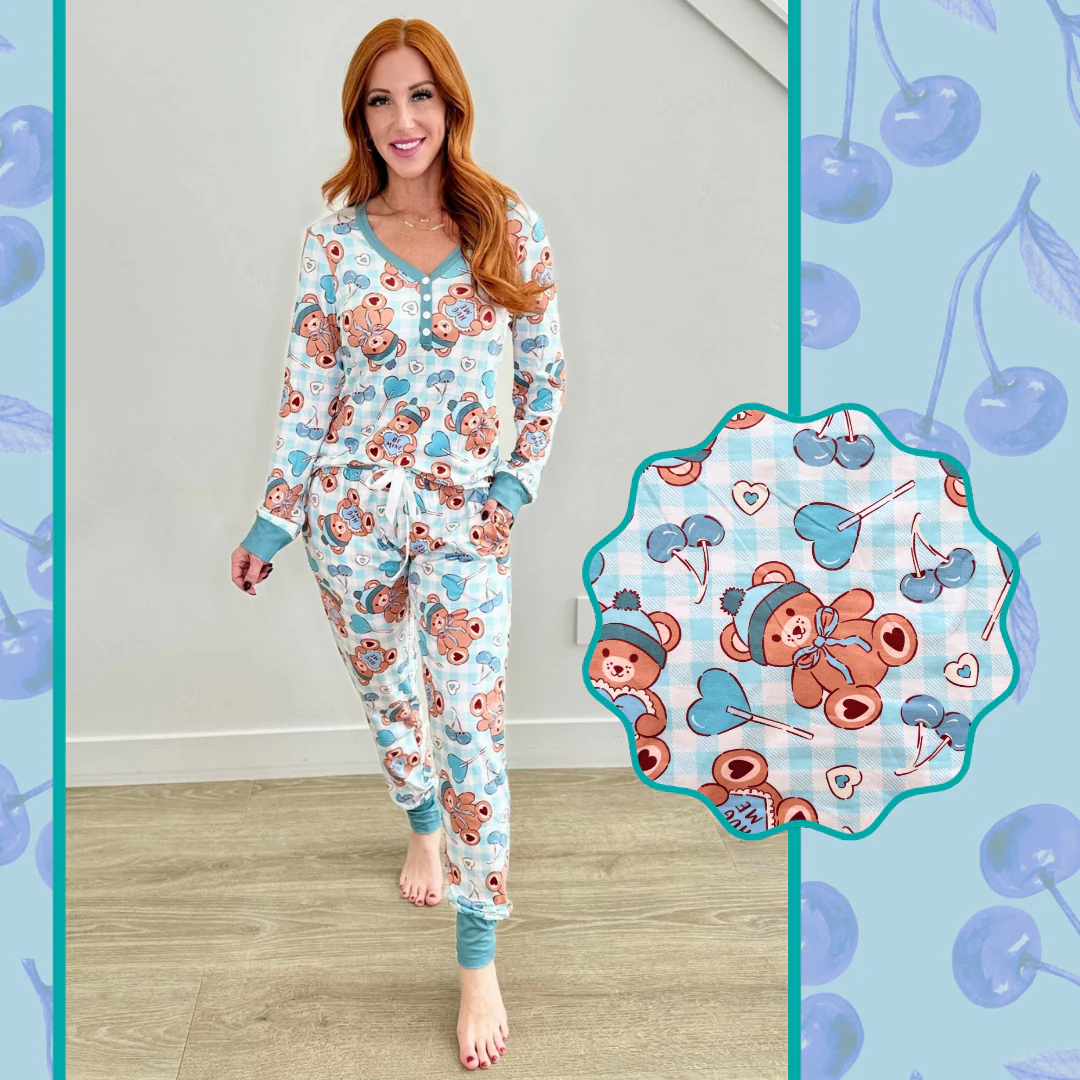 Long sleeves heart lollipop bear adult Valentine's pajamas