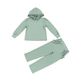 Mint ruffle long sleeves hoodie pockets pants girls clothes