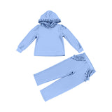 Light blue ruffle long sleeves hoodie pockets pants girls clothes
