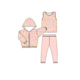 Sleeveless leopard top leggings jacket 3 pcs girls clothes