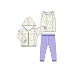 Sleeveless floral bow top leggings jacket 3 pcs girls clothes