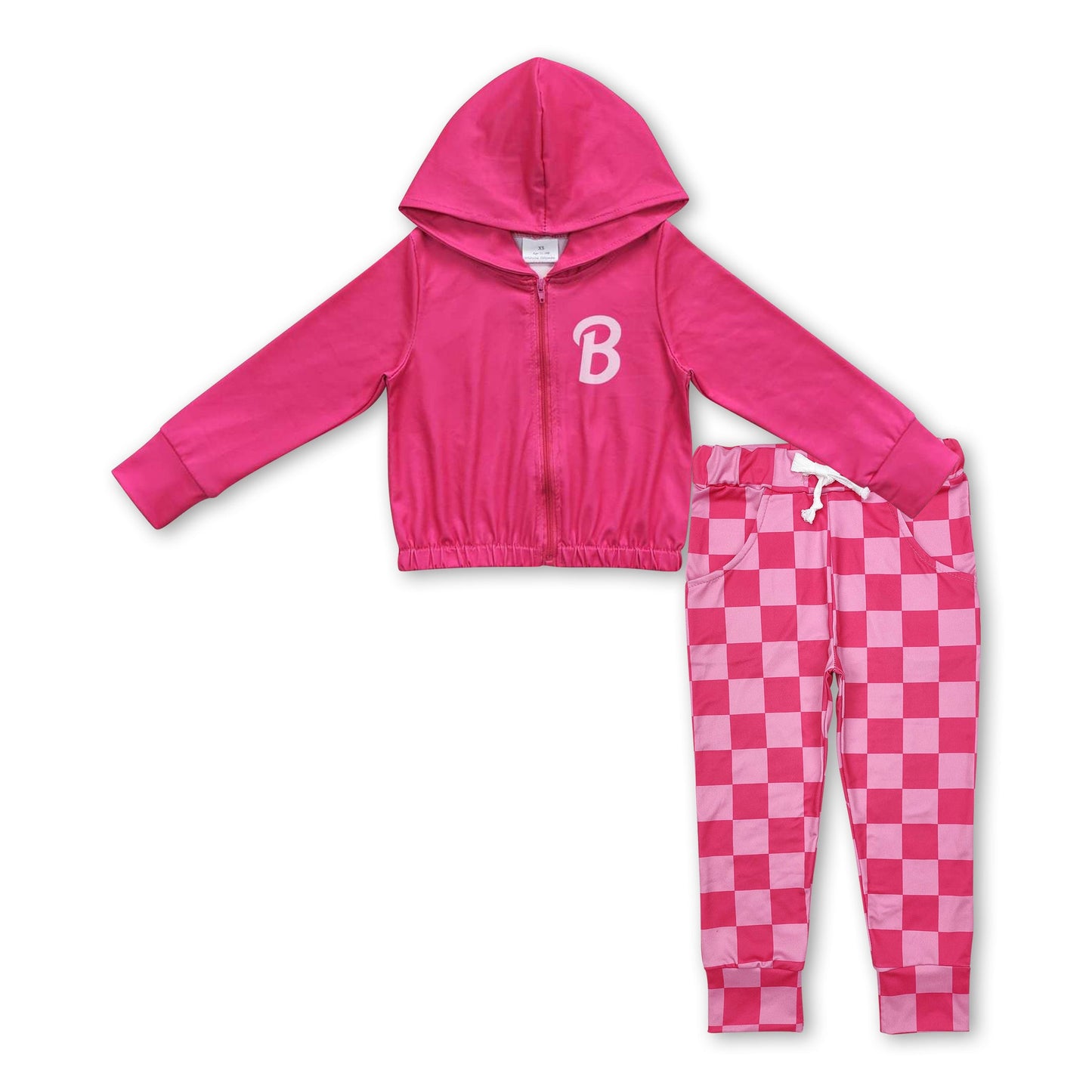 Long sleeves B hooded jacket plaid pants party girls outfits