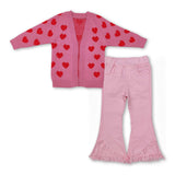 Heart cardigan sweater pink tassels jeans girls valentine's set