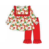 Gingerbread bow tunic pants girls Christmas clothing