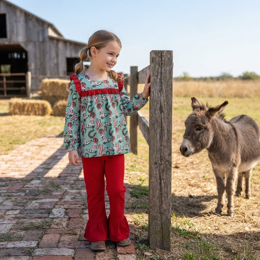 Christmas boots cactus tunic pants western girls clothes
