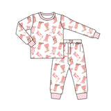 Long sleeves pink bow bow boots western girls pajamas