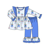 Blue bow candy cane tunic ruffle pants girls Christmas outfits