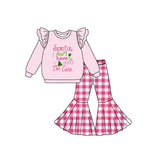 Pink santa cute top plaid pants girls Christmas outfits