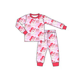 Long sleeves pink bow santa western girls Christmas pajamas
