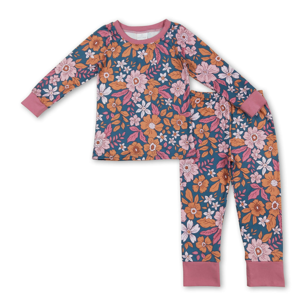 Long sleeves floral kids girls fall pajamas