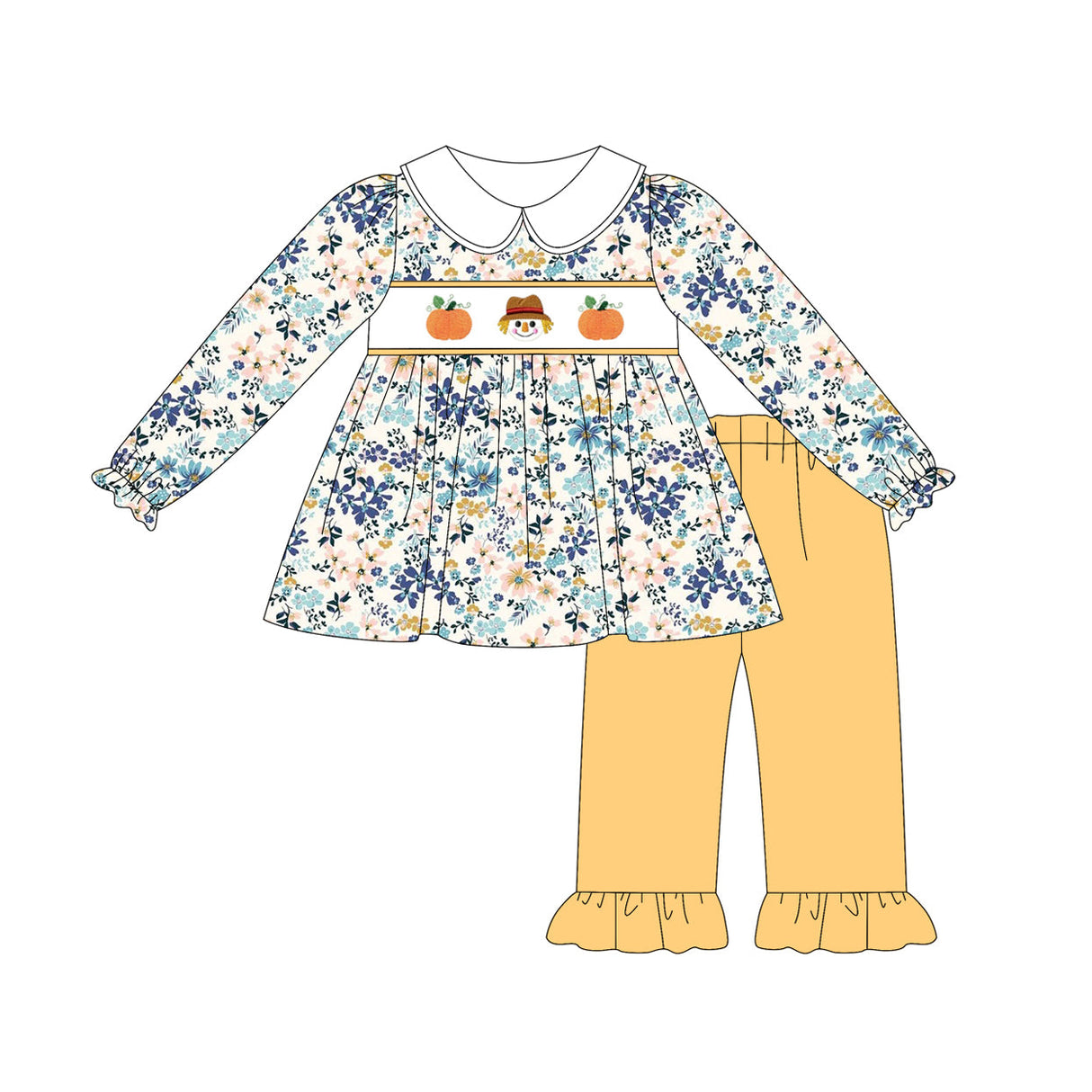 Floral pumpkin scarecrow tunic leggings girls fall clothes