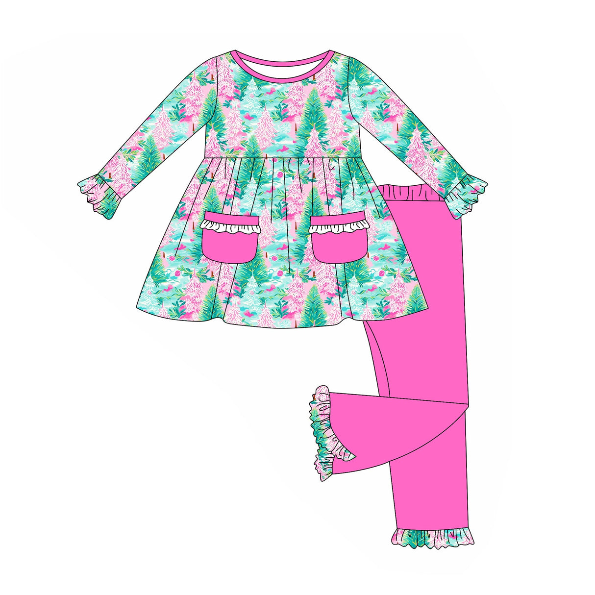 Christmas tree tunic pants kids girls clothing set