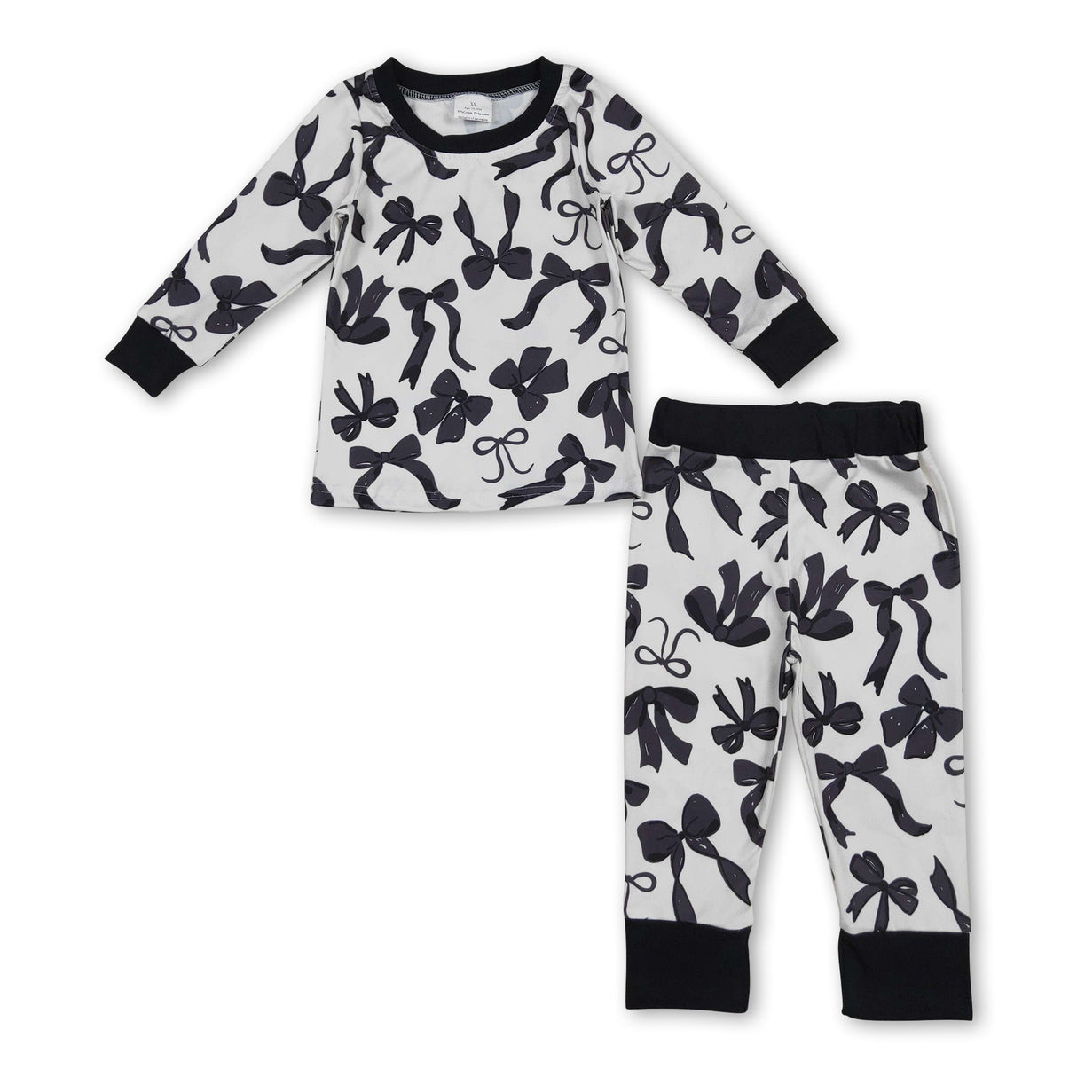 Long sleeves black bows baby girls pajamas